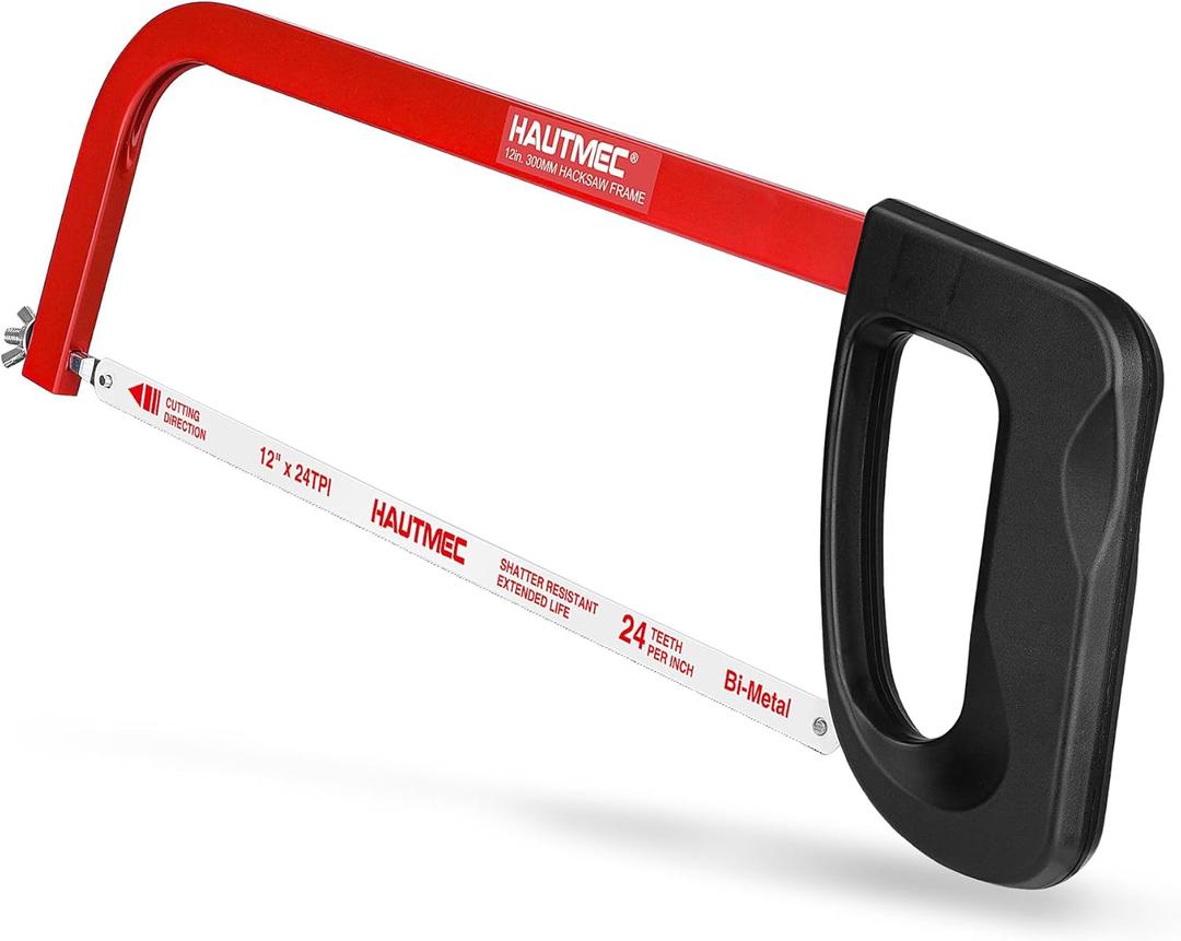 HAUTMEC 12-Inch Hacksaw, High Tension Hack Saw Frame with 24 TPI Bi-Metal HSS Blade, Hand Saw for Cutting Metal, Steel Pipe, PVC & Wood (HT0398)