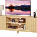 PRAISUN 54 Inch Fluted TV Stand for TVs Up to 55, 60 Inch, Mid Century Modern Entertainment Center with Storage, TV Console with Adjustable Shelves, Midea Console for Living Room Bedroom, Beige