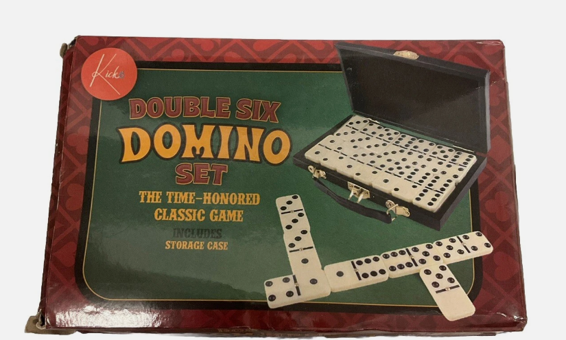 Kicko Domino Set  28 Pieces Double Six Classic Dominoes in Durable Wooden Brown Box  Fun Mini Board Game for 24 Players  Ideal for Boys, Girls, Adults  Family Game Night and Vintage Party Games