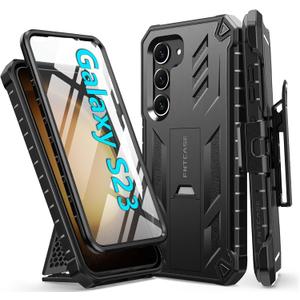 FNTCASE for Samsung Galaxy S23 Case: Heavy Duty Rugged Shockproof Protective Cover with Belt-Clip Holster & Kickstand | Military Grade Protection Rugged Phone Case for Galaxy S23 6.1 inch (Black)