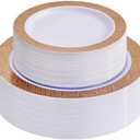 I00000 102 Pcs Wood Grain Brown Plastic Plates, Brown Party Plates Premium Plastic Disposable Plate Disposable Include 51 Dinner Platos 10" & 51 Dessert Platos 7", Elegant Wood Grain Design for Party