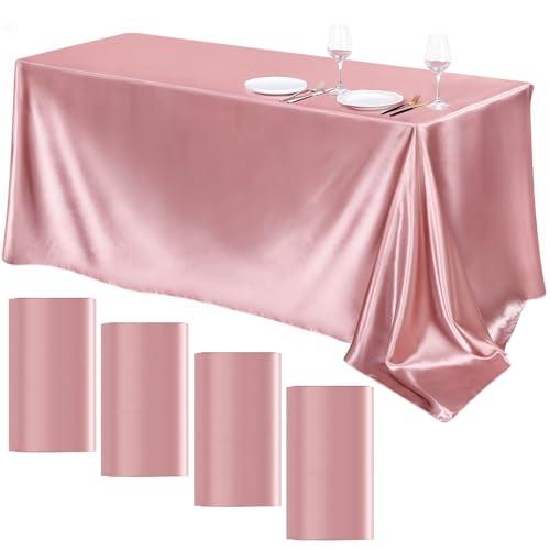 TURSTIN 4 Packs Rose Gold Satin Tablecloth 102 x 58 Inch Overlay Satin Table Cover Rectangle Bright Silk Tablecloth Smooth Fabric Table Decoration for Wedding Banquet Party Events