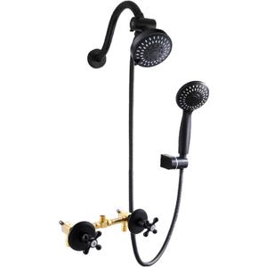 2 Handle Shower Faucet Set, Matte Black 5 Mode Shower Faucet Sets Complete Two Handle Shower Head and Handle Set Bathroom Shower Trim Kit with Rough-in Valve