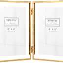 Gold 5x7'' Double Floating Frame For Photo Sizes 3.5 x5'', 4x6'',5x7''Gold Plated Metal double Photo Frames For Counter Shelf Display,Gift Choice for Wedding,Thanksgiving,Home or Office Decor.