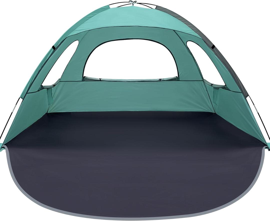 WhiteFang Beach Tent Anti-UV Portable Sun Shade Shelter for 3 Person, Extendable Floor with 3 Ventilating Mesh Windows Plus Carrying Bag, Stakes and Guy Lines (Beach Glass)
