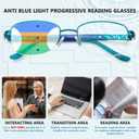 DEHOTRE Progressive Multifocal Reading Glasses Women No Line Bifocal Readers with Nose Pad Metal Half Frame Mid-Near Range