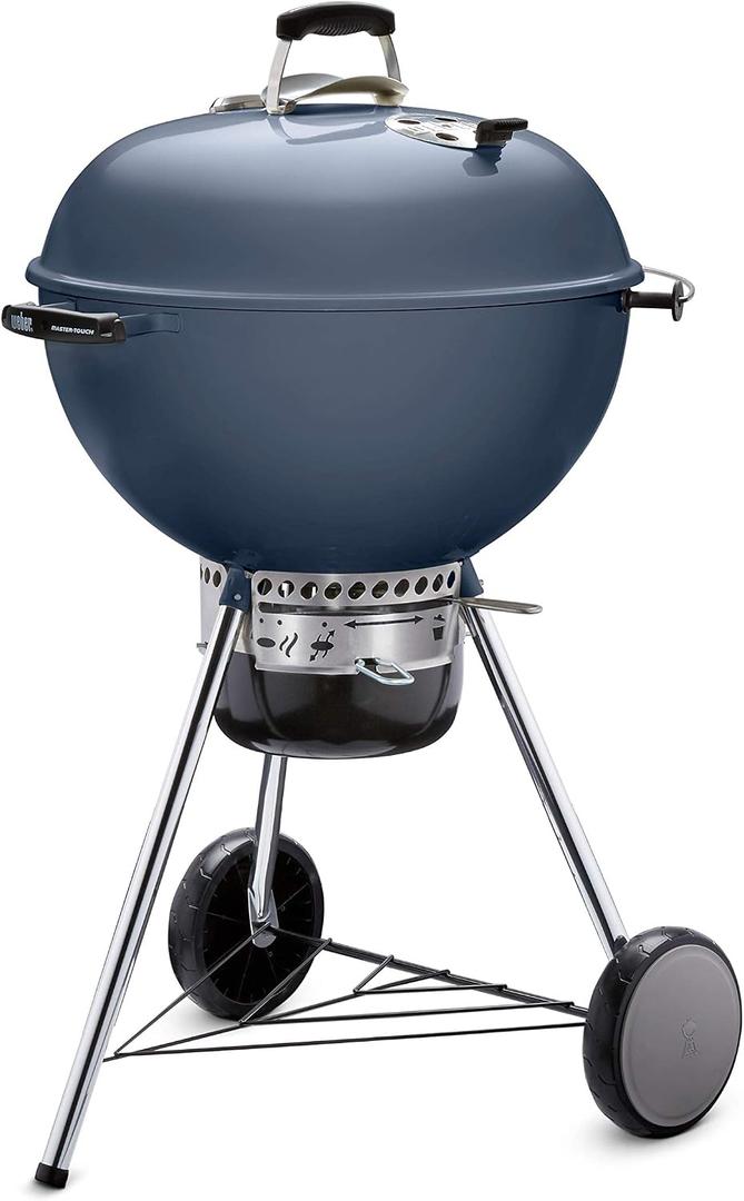 Weber Master-Touch Charcoal Grill, 22-Inch, Slate Blue Premium Outdoor BBQ Grill with Tuck-Away Lid Holder & OneTouch Cleaning System, PorcelainEnameled Kettle