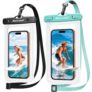Hiearcool Waterproof Phone Pouch 2 Pack, IPX8 Dry Bag with Lanyard, Touch Screen Compatible for iPhone 17/16/15/14/13 Pro Max, Beach Swimming Cruise Travel-Clear & Mint Green
