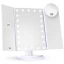 HUONUL Makeup Mirror Vanity Mirror with Lights, 2X, 3X, 10X Magnification, Touch Control, Trifold, White, 9.4"L x 13.4"W, Modern Style, Dresser Mount, Bathroom