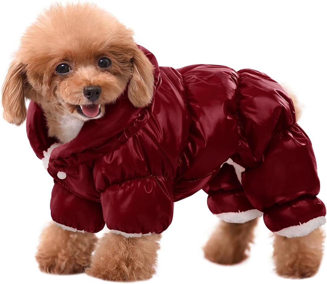 AOFITEE Dog Coat, Dog Winter Jacket, Fullbody Dogs Winter Coat Snowsuit, Waterproof Pet Puffer Jacket Snow Suit with Legs, Pet Fleece Vest, Cold Weather Coats for Small Dogs, Christmas Red L (Burgundy)