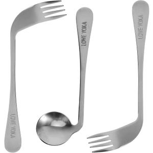 Left Handed Adaptive Utensils Set Stainless Steel Angled Fork and Spoon Easy Hold Offset Spoon Easy Offset Spork for Limited or Weak Grasp Elderly