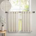 Primitive Kitchen Curtains for Small Windows 30 Inch Length 2 Tier Panels Back Tab Pocket Tan Beige Burlap Colored Cloth Canvas Textured Thick Sheer Linen Cafe Curtain for Bathroom Closet Door 30 Wide