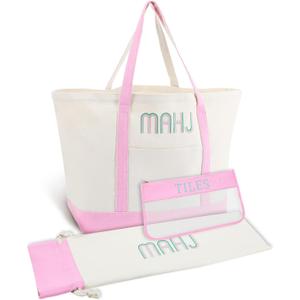 3 Pcs Empty Mahjong Canvas Bag Gift Embroidered American Mahjong Set Incl Tiles Bag and Racks & Pushers Drawstring Bags(Light Pink,Regular)
