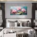 THRLVEART Lotus Bedroom Wall Decor for Women - Pink Flower Wall Decor for Bedroom - Modern Wall Art for Living Room Size 20" x 40"