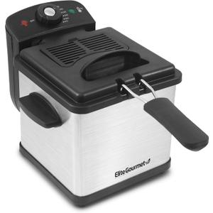 Elite Gourmet EDF1607# 800-Watt Mesh Basket 1.6 Quart / 6.5 Cup Oil Capacity, Electric Immersion Deep Fryer with Temperature Knob and Lid with View Window, stainless steel