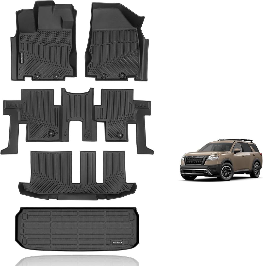 KELCSEECS Floor Mats & Cargo Liner Custom for Nissan Pathfinder 2013-2020 7 Seat Waterproof Mats All Weather Mats Guard Automotive Liners Front& Rear& 3rd Row Full Set Pathfinder Accessories Black