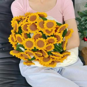 Crochet Sunflower Bouquet Blanket, Handmade Flower Blanket, 40 Inch Round Floral Knitted Gifts for Mother's Day, Grandma Birthday, Teacher, Friend, Home Decor, SofaFinished Product
