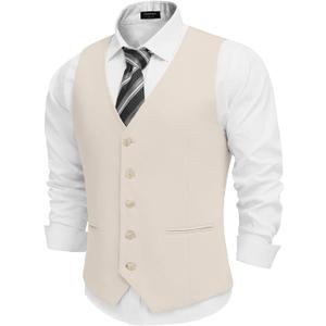 COOFANDY Men's Linen Vest Casual Linen Slim Fit Suit Vests Dress Waistcoat Wedding Business Prom (XX-Large, Beige)