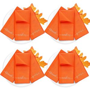 Sliner 12 Pcs Thanksgiving Cloth Napkins Set 17 x 17 Inch Thanksgiving Orange Fabric Napkins Embroidered Seasonal Sayings Washable Wishes Grateful Blessed Decor for Holiday Kitchen Party