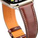 Gomvadr Leather Bands Compatible with Apple Watch Band , Replacement Band Leather Strap for Men iWatch Ultra 2/ 1 Series 10 9 8 7 6 5 4 3 2 1 (Brown/ Silver Buckle, 49mm Ultra 2/ 1)