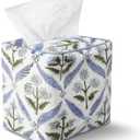Mimorou Blue Fabric Tissue Box Cover - Floral Print Tissue Box & Decorative Square Napkin Holder Handmade Cotton for Home Bedroom Vanity Countertop Night Stands Office