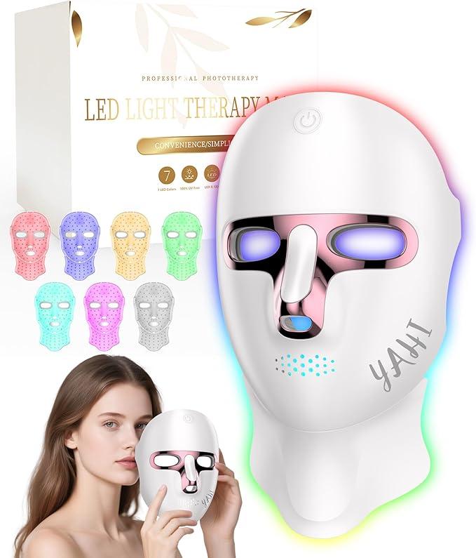 Yahi Red Light Therapy for Face and Neck, Rechargeable and Ergonomic Design for Home & Travel, Cordless Face Mask Light Therapy, White