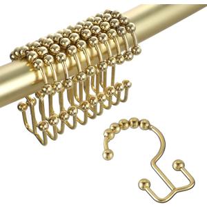 TOPROD Shower Curtain Hooks Rings, Double Sided Shower Curtain Hooks, Stainless Steel Shower Hooks Rust Proof for Bathroom Shower Curtain Rod Curtains, Free Gliding, Gold, Set of 12