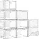7 Code Large Clear Shoe Boxes OrganizerThicker Material Stronger Shoe Box with Magnetic Door, Stackable Shoe Storage Box for Closet, Foldable Space-Saving Storage Bins Shoe Cabinet, White 9 Pack