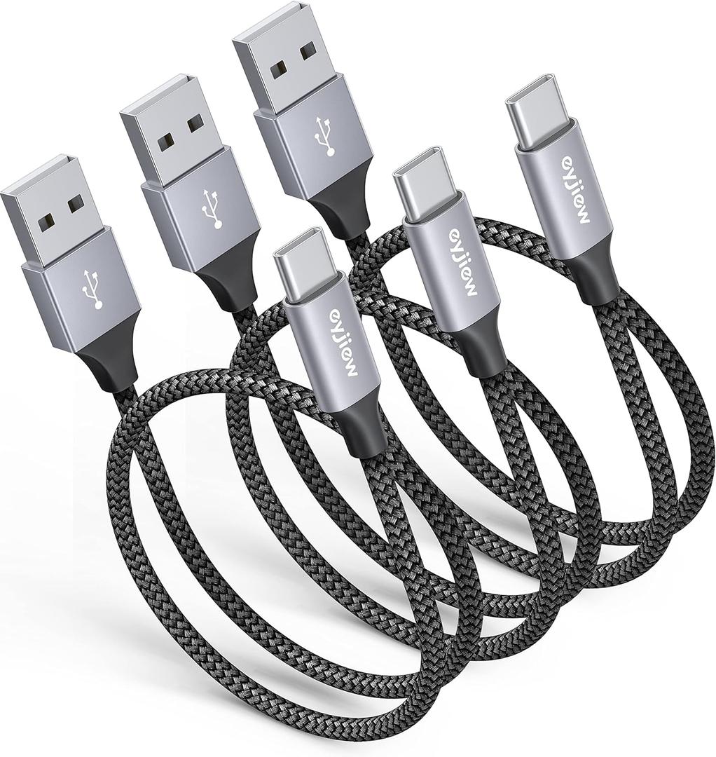 Short USB C Cable 1.5FT [3Pack], 3A Fast Charging 18 inch USB A to Type C Charger Cord Braided for iPhone 17 16 15 Pro Max Plus, Samsung Galaxy S22 S21 S20 S10 Ultra, A71 A72 A70, Pixel