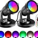 Christmas Spot Lights Indoor, 5W RGBW Uplighting 16 Color Changing Up Lights Indoor with Remote Control, Plant Spotlight Decorative (Pack of 2 with Base and Stake)