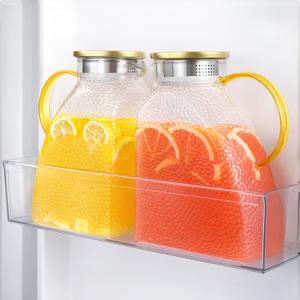 WARMSIMPLE 2 Pack Glass Pitcher With Handle And Lid, Large 2 Liter Glass Water Pitcher For Fridge, 68oz glass Tea pitcher Hot And Cold Iced Juice Coffee Milk, Jug Carafe For Beverages Drink