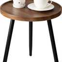 danpinera Round Side Table, Metal Legged Accent Table with Wooden Tray, Small Round End Table for Living Room, Bedroom, Nursery, Brown & Black, round, 14.96-inch diameter