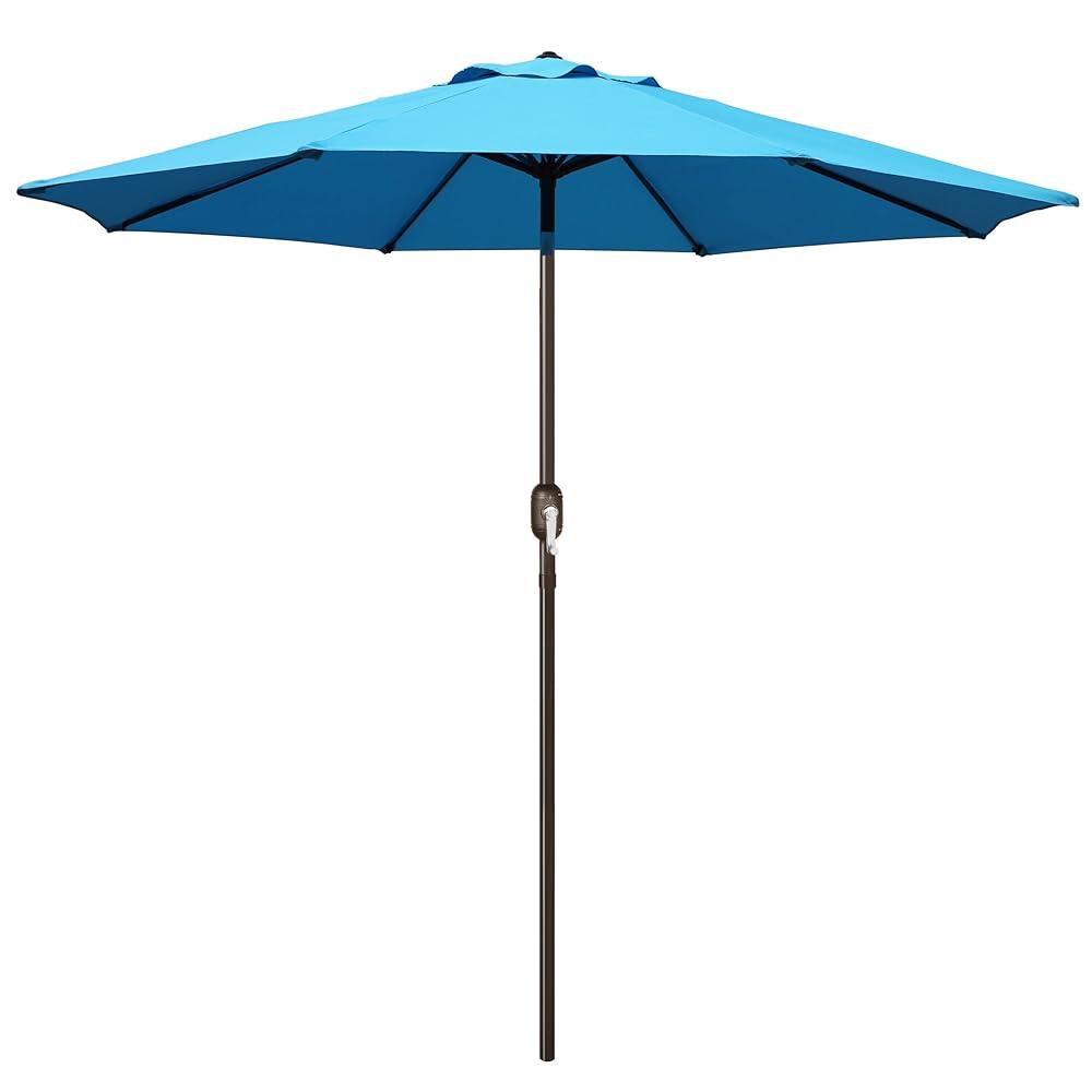 Blissun 9' Outdoor Patio Umbrella, Outdoor Table Umbrella, Yard Umbrella, Market Umbrella with 8 Sturdy Ribs, Push Button Tilt and Crank, Navy Blue