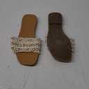 GORGLITTER Women's Summer Beach Flat Cute Sandals 2025 Color Block Faux Pearls Decor Leather Flat Slides (Beige and Brown) 41