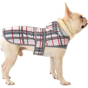 Dog Raincoats for Medium Dogs Waterproof Hooded Rain Jacket with Reflective Strips Leash Hole & Poncho Adjustable Fit (Plaid,Medium)