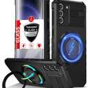 for Samsung Galaxy S23 Case Magnetic Compatible with Wireless Charging,S23 Phone Case with 1 Screen Protector,Built-in Kickstand Ring Military Grade Drop Shockproof Heavy Duty Protection Black