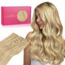 WENNALIFE Clip in Human Hair Extensions, 16 Inch 120g 7pcs Light Blonde Highlighted Golden Blonde Hair Extensions Clip In Human Hair Remy Real Human Hair Double Weft