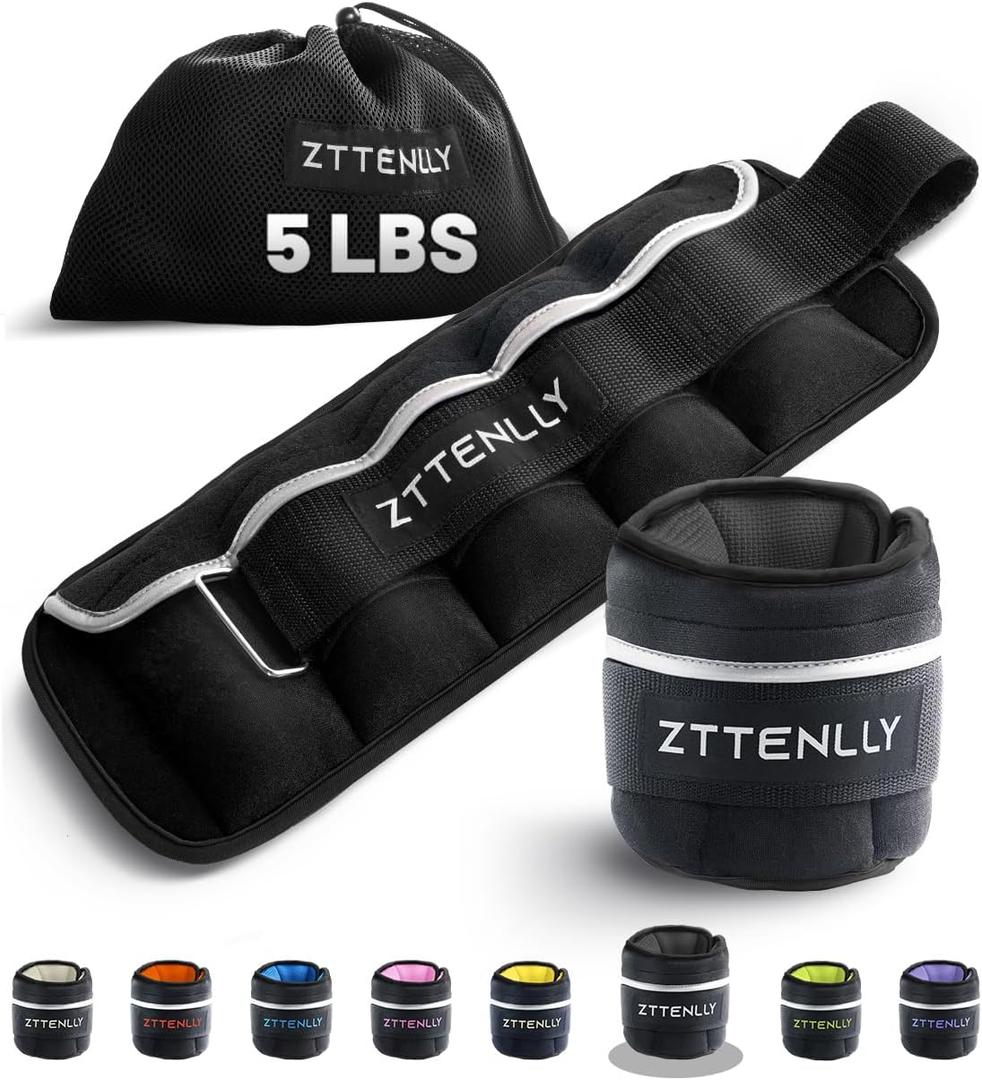 Adjustable Ankle Weights 1-5/10/15/20LBS Pair with Carry Bag - Breathable Fabrics, Reflective Trim - Strength Training Leg Wrist Arm Ankle Walking Weights Sets for Women Men Kids (Black)