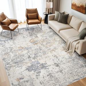 Area Rugs for Living Room: 9x12 Large Soft Washable Rug Modern Abstract Non-Slip Backing Stain Resistant Carpet for Bedroom Dining Room or Home Office Home Decor - Blue