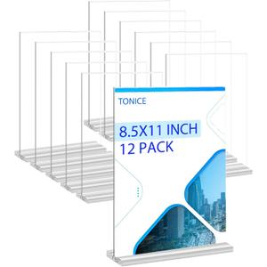 TONICE Acrylic Sign Holder 8.5 x 11 inch 12 Pack Double-Sided Plastic Sign Holder Stand Vertical Display Table Top Sign Holder for Office, Restaurants, Store, Wedding, Party