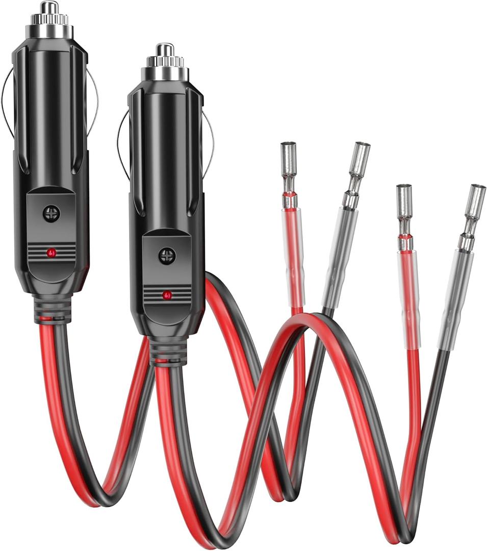 Energeaster 1 FT 12V Cigarette Lighter Adapter with Fused Plug & LED Light, 16AWG 12V Cigarette Lighter Plug, 6 A Fused Car Replacement Plug Socket Cord (2 Pack)