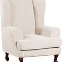 Turquoize Wingback Chair Covers 2 Piece Wing Chair Slipcover Stretch Slipcovers for Wingback Chairs Wing Chair Cover Spandex Jacquard Fabric with Elastic Bottom Non-Slip Furniture Cover, Ivory