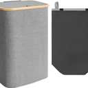 StorageWorks Large Laundry Hamper with Lid, 100L Tall Laundry Basket with Bamboo Handles and Removable Inner Bag, Collapsible Laundry Hamper for Clothing, Towels, Dark Grey, 1-Pack (17 "L x 13"W x 29 "H)