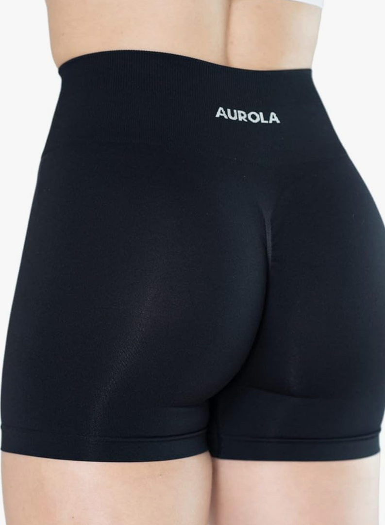 AUROLA Dream Collection Women Workout Shorts High Waist Gym Shorts, Scrunch Butt Seamless Athletic Shorts, M Dark Black
