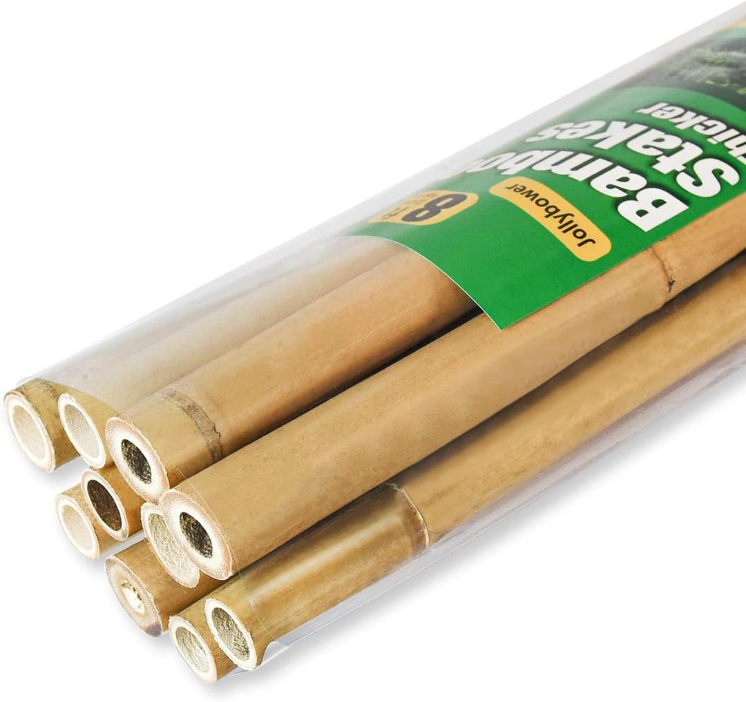 Jollybower 10pcs 1" D Thicker Heavy Duty Bamboo Stakes, 8FT Plant Stakes, Natural Garden Stakes for Tomato, Bean, Flowers,Trees Potted and Climbing Plant Support