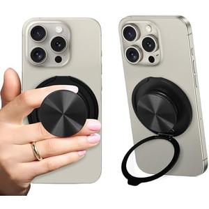 3D MAGIC Phone Grip with 360° Kickstand, Magnetic Phone Stand Compatibility for Magsafe, Phone Holder for Hands-Free Viewing, Secure Anti-Drop Grip for iPhone Series, iPad Tablet & Phone Cases, Black