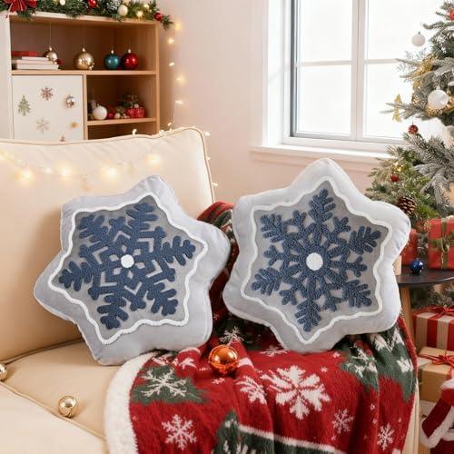 Lanpn Christmas Snowflake Pillows Set of 2, Christmas Decoration Winter Throw Pillows Decorative Throw Cushion for Sofa Living Room Bedroom Xmas Decor (17x17 inch, Grey)