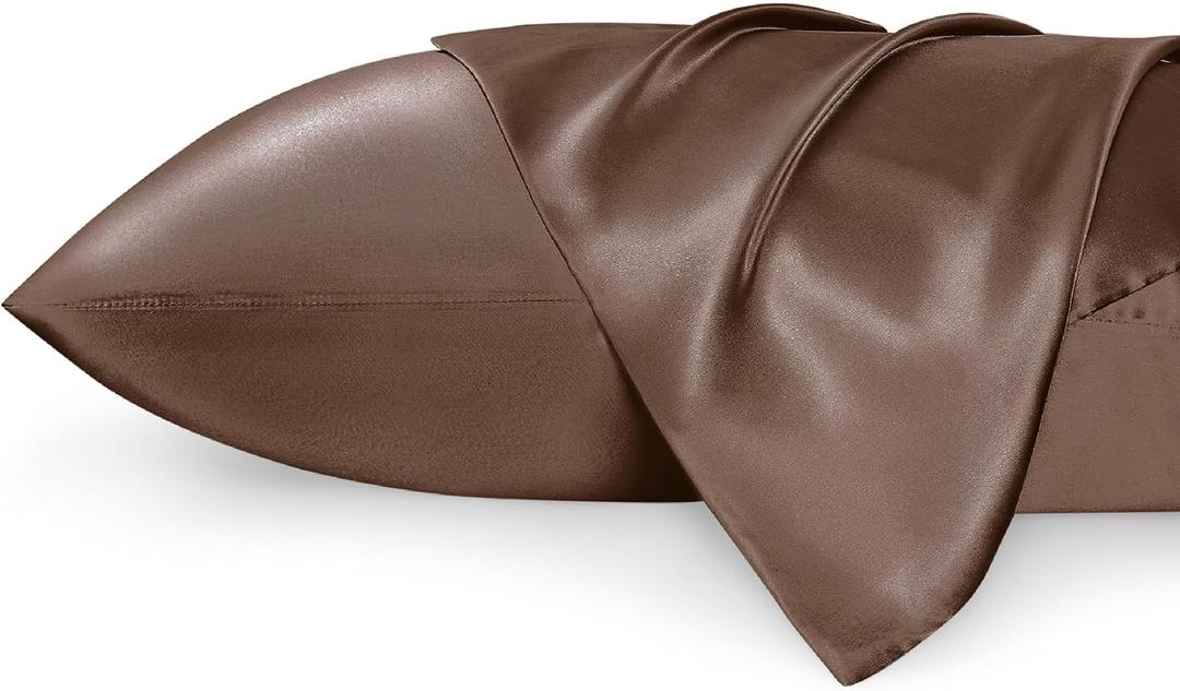 Bedsure Satin Pillowcases, Similar to Silk Pillow Cases Queen Size Set of 2, Pillow Case for Sleeping Women with Envelope Closure, Gifts for Women Men, Beaver Fur, 20x30 Inches, 2pcs