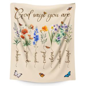Christian Gift for Women Girls, Floral Throw Blanket for Daughter Mom Sister Christians Birthday, 50x60 Inches Soft Comfy Flower Blanket Spiritual Religious Gifts