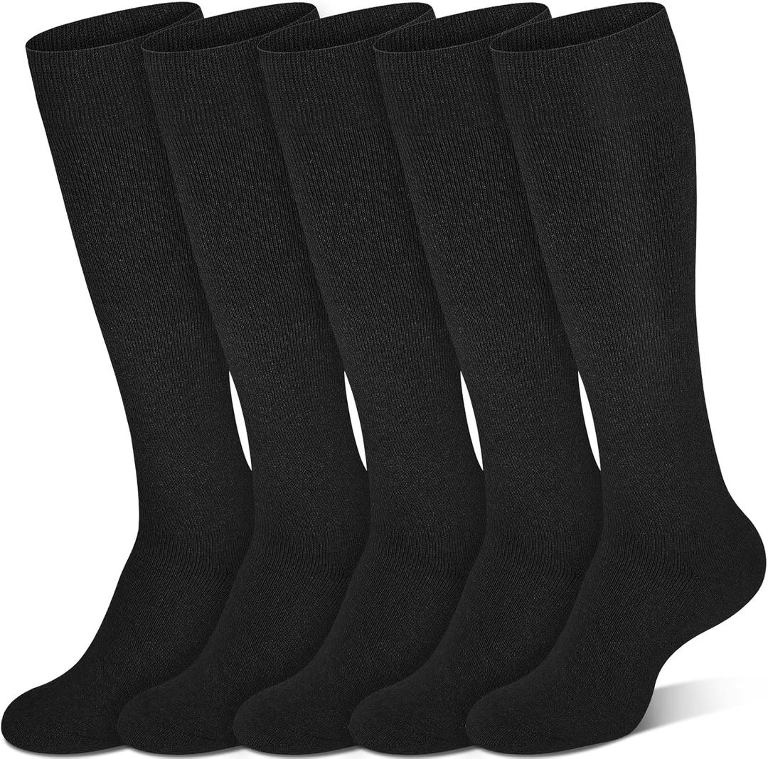 Warm Winter Knee High Socks for Women Thermal Cotton Boot Socks Black Long Thick Leg Warmers for Running Hiking Work, one size